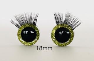 Bezpečnostní oči s řasami zelené světlé 18mm, 2ks (2ks, 18mm)