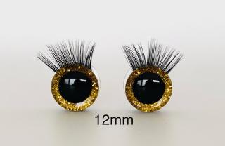 Bezpečnostní oči s řasami zlaté 12mm, 2ks (2ks, 12mm)