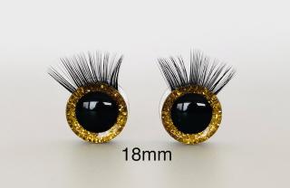 Bezpečnostní oči s řasami zlaté 18mm, 2ks (2ks, 18mm)
