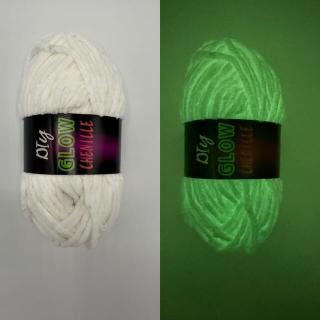 Big 6mm  - Glow in dark žinylková svítící příze bílá (100g)
