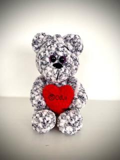 DIY - Háčkovaný medvídek Valentýn světle růžovo šedý ( Udělej si sám  balíček s návodem vhodný pro začátečníky)