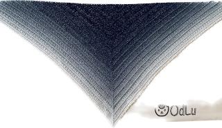 Háčkovaný šátek se třpytivou nitkou černobílý (Přepona 150cm)