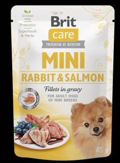 Brit Care Mini kapsa Rabbit&Salmon fillets in gravy 85g – Králík, Losos