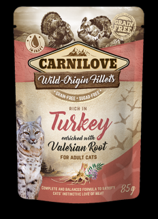 Carnilove cat pouch rich in Turkey enriched with Valerian 85 g – Krůta s Kozlíkem lékařským