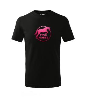 Tričko Děti - PINK HORSE Barva: černá-růžové písmo, Velikost: 6 let / 122 cm