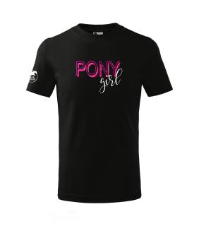 Tričko Děti - PONY Girl Barva: černá/bílo-růžový potisk, Velikost: 10 let / 146 cm