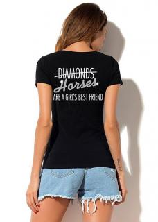 Tričko -Diamonds Horses  tričko s potiskem Barva: černá-stříbrno/bílé písmo, Velikost: XL