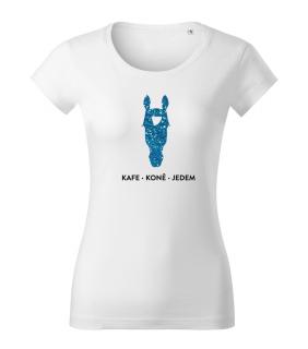 Tričko - Kafe Koně Jedem Barva: bílé - modrý kůň, Velikost: L