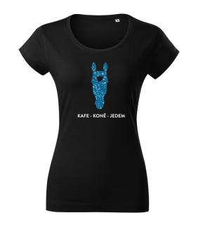 Tričko - Kafe Koně Jedem Barva: černé - modrý kůň, Velikost: L