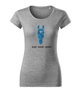Tričko - Kafe Koně Jedem Barva: šedé - modrý kůň, Velikost: S