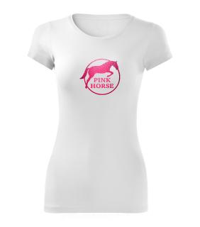 Tričko - PINK HORSE Barva: bílá-růžové písmo, Velikost: XL