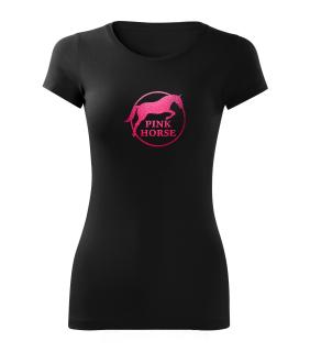 Tričko - PINK HORSE Barva: černá-růžové písmo, Velikost: L
