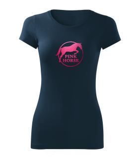 Tričko - PINK HORSE Barva: Námořnicky modrá/růžový potisk, Velikost: XL