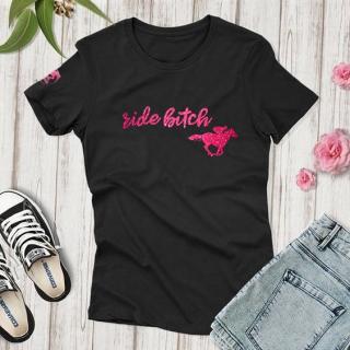 Tričko - Ride Bitch Barva: černá-růžové písmo, Velikost: XS