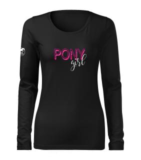 Tričko s dlouhým rukávem - PONY Girl Barva: černá/bílo-růžový potisk, Velikosti oblečení: L