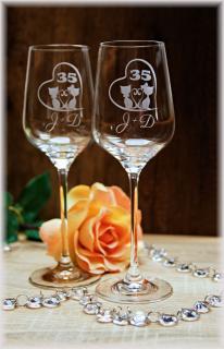 Sklenice na víno k výročí svatby kočičky (Sklenice na víno 350 ml s monogramem)