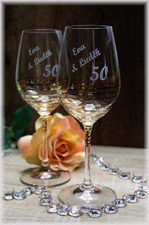 Svatební sklenice na víno ROSE s krystaly SWAROVSKI®ELEMENTS (Sklenice na víno se jmény novomanželů)
