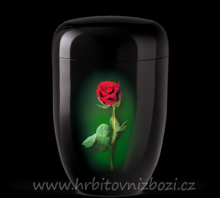 Ocelová urna černá s růží