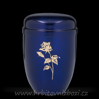 Ocelová urna kobaltově modrá s růží