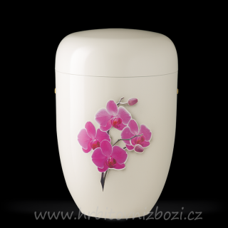 Ocelová urna krémově bílá s orchidejí