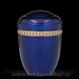 Ocelová urna modrá s ozdobným zlatým dekorem