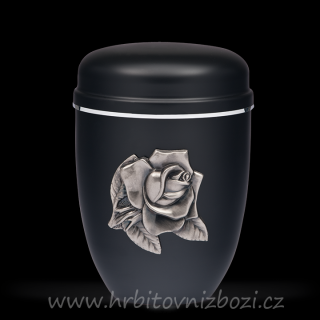 Ocelová urna se stříbrným motivem růže
