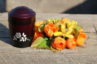 Urna hliníková mini červenočerná s růží