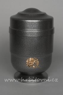 Urna hliníková starostříbrná s mosaznou růží (Pohřební urna)