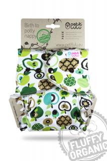 Kalhotková plena Fluffy Organic Petit Lulu PAT - Jablka (zelená) (Kalhotková plena jednovelikostní - patentky)