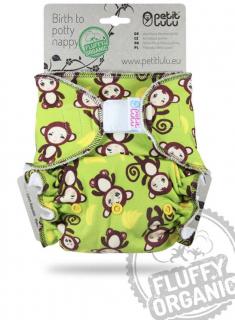 Kalhotková plena Fluffy Organic Petit Lulu SZ - Monkey Business (Kalhotková plena jednovelikostní - suchý zip)