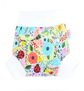 Natahovací svrchní kalhotky vel. S (Petit Lulu) - Rozkvetlá zahrada (bílá) (Petit Lulu natahovací svrchní kalhotky pull-up )