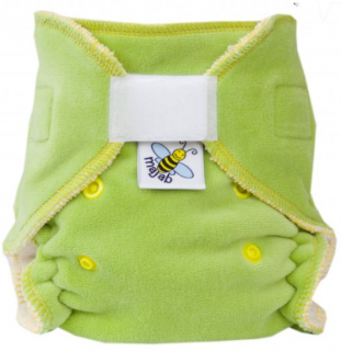 Noční novorozenecká kalhotková plena Majab SZ - Zelená (žlutá) (Kalhotková plenka noční novorozenecká Majab na suchý zip)