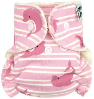 Novorozenecká plenka PAT Anavy - DELFÍNI (růžová) (Novorozenecká plena, plenka kalhotková na patentky Anavy)