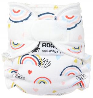 Novorozenecká plenka SZ Anavy - Duha (bílá) (Novorozenecká plena, plenka kalhotková na suchý zip Anavy)