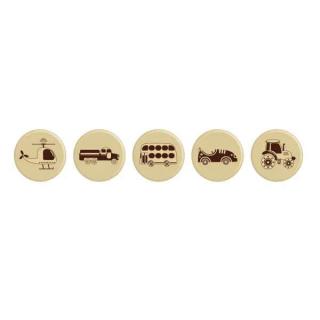 Čokoládový dekor dětský motiv dopravní prostředky pr.3cm (5ks sada)