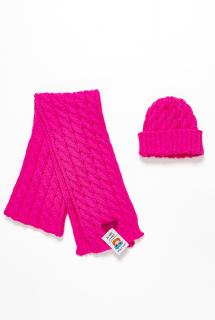 Dámský pletený set čepice a šály - růžový