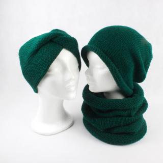 EXTRA SET čelenka + čepice + nákrčník Extravagart.BASIC BARVA: emerald green