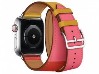 COTEetCI Calf Leather Band for Apple Watch 42/44/45mm Long Amber Orange with Rose Azalee