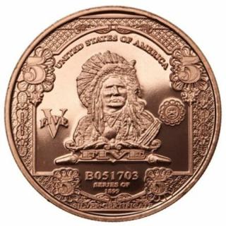 Měděná mince 1 oz  10$ INDIAN  Bankovka