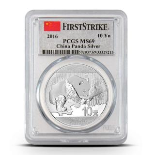 Stříbrná mince 1 oz China Panda 2016 PCGS MS69