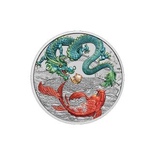 Stříbrná mince 1 oz Drak a Koi Kapr 2023 Kolorovaná