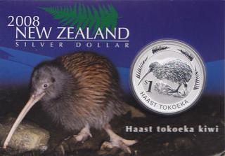 Stříbrná mince 1 oz Kiwi 2008 BU v Kartě (New Zealand Kiwi 2008 BU Card)