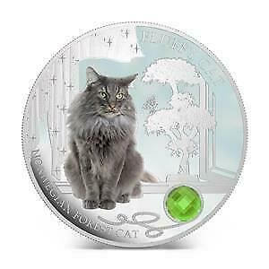 Stříbrná mince 1 oz Kočky a Psi - Kočka Norská Lesní 2014 Kolorovaná Proof