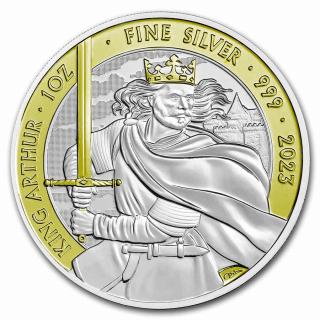 Stříbrná mince 1 oz Král Artuš Mýty &amp; legendy 2023 BU Zlacený