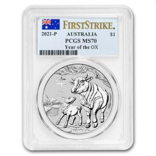 Stříbrná mince 1 oz Rok Buvola Lunární Série III PCGS MS 70