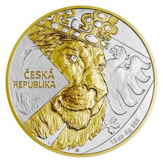 Stříbrná mince 10 oz Český lev 2024 Zlacený v dřevěné etui