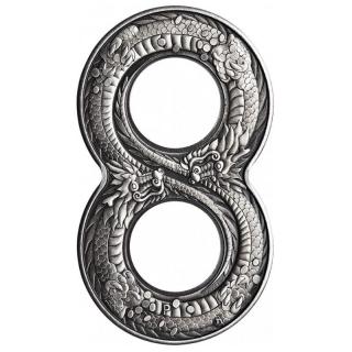Stříbrná mince 2 oz  8  Drak 2018 Ostařená (Osm - Figure Eight)