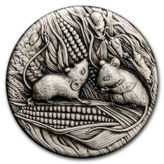 Stříbrná mince 2 oz Rok Myši Lunární série III Ostařená