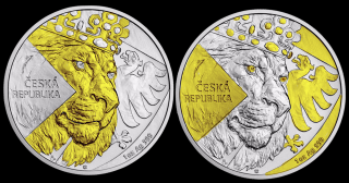 Stříbrná mince 2x 1 oz Český lev 2024 Zlacený Sada