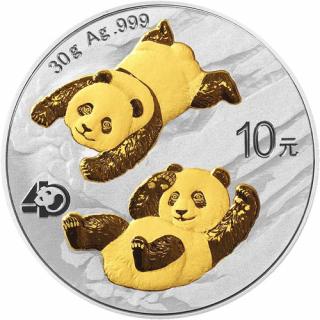 Stříbrná mince 30 g China Panda 2022 Zlacená